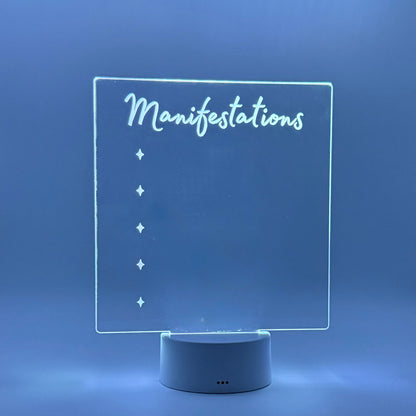LED sign with 'Manifestations' text on a blue background