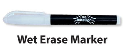 Wet erase marker with 'mc BriteSign' branding on a white background